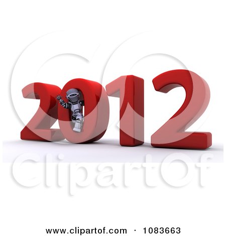 Clipart 3d Robot In The 0 Of 2012 New Year - Royalty Free CGI Illustration by KJ Pargeter