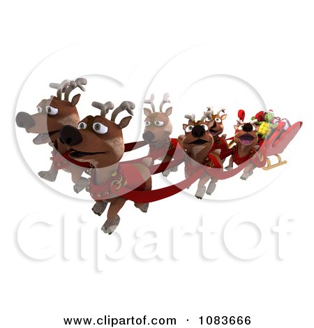 Clipart 3d Tortoise Santa Flying A Sleigh With Reindeer - Royalty Free CGI Illustration by KJ Pargeter