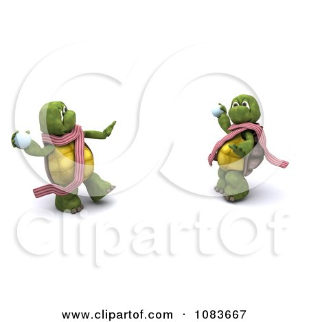 Clipart 3d Tortoises Having A Snowball Fight - Royalty Free CGI Illustration by KJ Pargeter