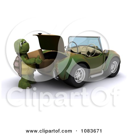 Clipart 3d Tortoise Loading Boxes Into A Convertible Hot Rod - Royalty Free CGI Illustration by KJ Pargeter