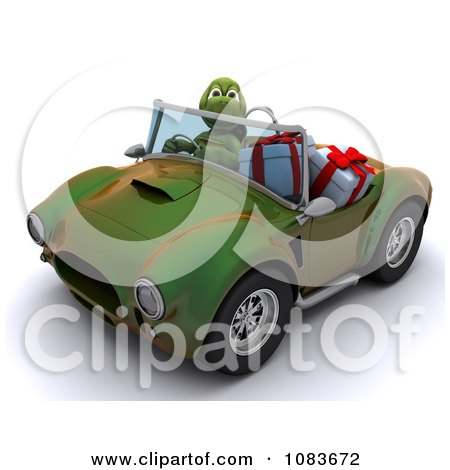 Clipart 3d Tortoise Driving With Christmas Gifts In A Convertible Hot Rod - Royalty Free CGI Illustration by KJ Pargeter