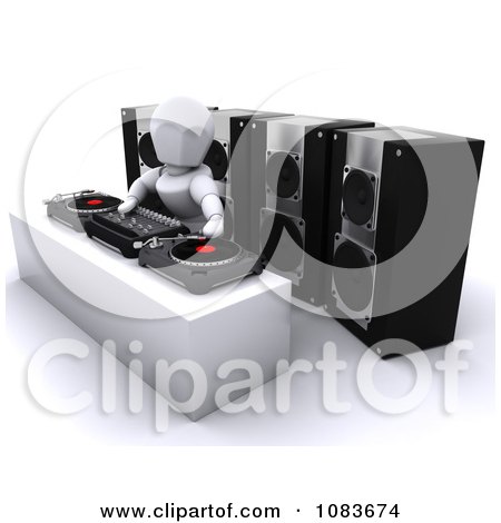 Clipart 3d White Character DJ Mixing Records At A Turn Table - Royalty Free CGI Illustration by KJ Pargeter