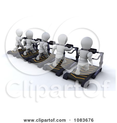 Clipart 3d White Characters Exercising On Treadmills - Royalty Free CGI Illustration by KJ Pargeter