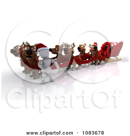 Clipart 3d White Character With Santas Sleigh And Reindeer - Royalty Free CGI Illustration by KJ Pargeter