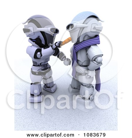 Clipart 3d Robot Making A Robots Snowman With A Carrot Nose - Royalty Free CGI Illustration by KJ Pargeter