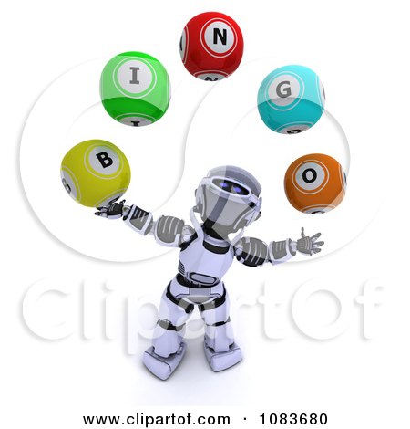 Clipart 3d Robot Juggling Bingo Balls - Royalty Free CGI Illustration by KJ Pargeter