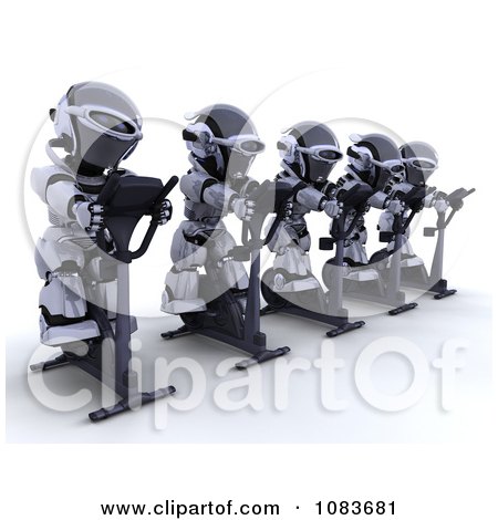 Clipart 3d Robots Exercising On Gym Crosstrainers - Royalty Free CGI Illustration by KJ Pargeter