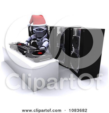 Clipart 3d Robot Dj Mixing Music At A Christmas Party - Royalty Free CGI Illustration by KJ Pargeter