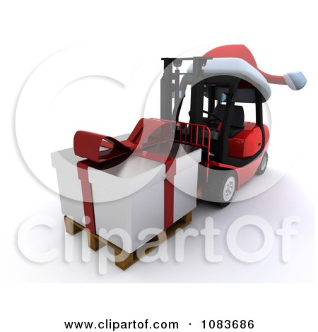 Clipart 3d Forklift With A Santa Hat And Gift - Royalty Free CGI Illustration by KJ Pargeter