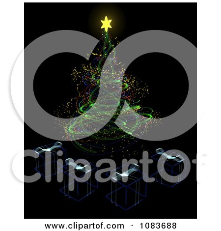 Clipart Neon Christmas Tree With Transparent Gifts - Royalty Free CGI Illustration by KJ Pargeter