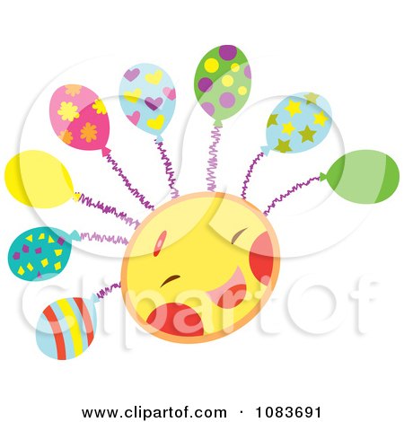 Clipart Happy Sun Character With Party Balloons - Royalty Free Vector Illustration by Cherie Reve