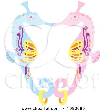 Clipart Two Sea Horses In Love Forming A Heart With Rings - Royalty Free Vector Illustration by Cherie Reve