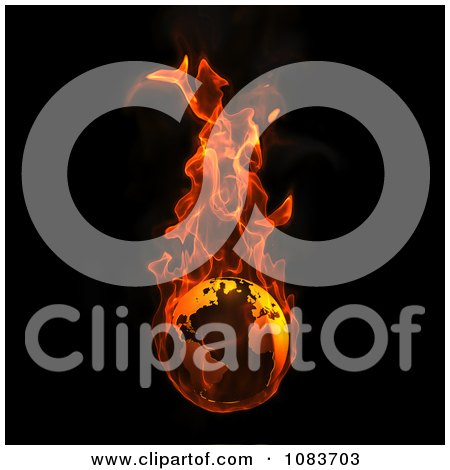 Clipart 3d Flaming Earth On Black - Royalty Free CGi Illustration by chrisroll