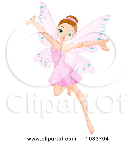 Clipart Cheerful Fairy In A Pink Dress - Royalty Free Vector Illustration by Pushkin