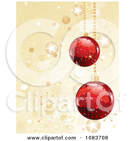 Clipart Gold Sparkle Christmas Background With Red Baubles - Royalty Free Vector Illustration by Pushkin