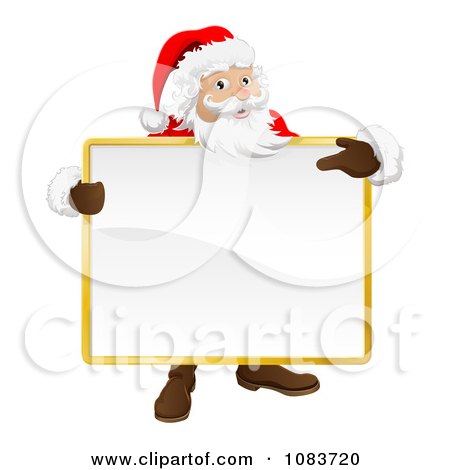 Clipart 3d Santa Holding And Pointing To A Blank Sign - Royalty Free Vector Illustration by AtStockIllustration