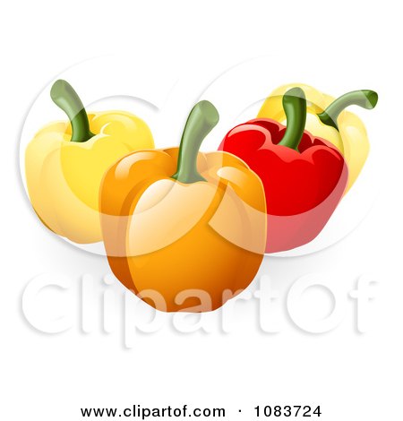 Clipart 3d Yellow Orange And Red Bell Peppers - Royalty Free Vector Illustration by AtStockIllustration