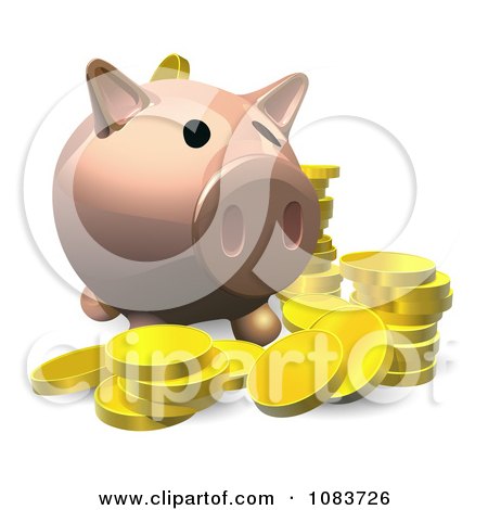 Clipart 3d Piggy Bank With Gold Coins - Royalty Free Vector Illustration by AtStockIllustration