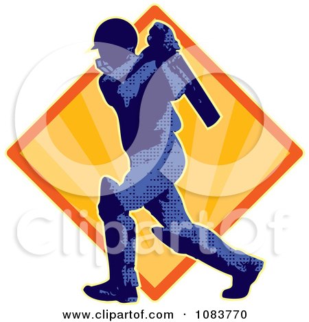 Clipart Blue Cricket Batsman And Orange Ray Diamond - Royalty Free Vector Illustration by patrimonio
