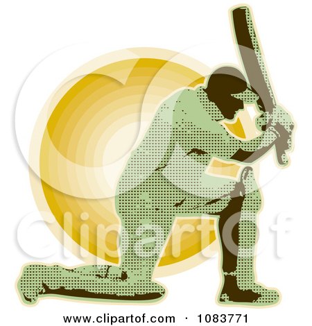 Clipart Green Cricket Batsman And Sunset - Royalty Free Vector Illustration by patrimonio