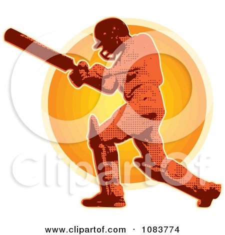 Clipart Orange Cricket Batsman And Sunset - Royalty Free Vector Illustration by patrimonio