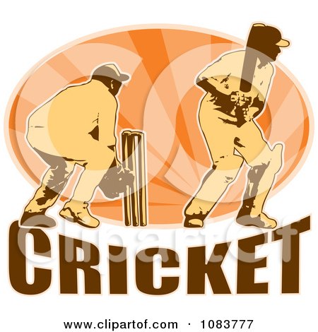 Clipart Cricket Players Over A Ray Oval - Royalty Free Vector Illustration by patrimonio