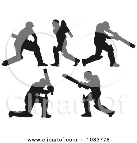 Clipart Silhouetted Cricket Batsmen - Royalty Free Vector Illustration by patrimonio