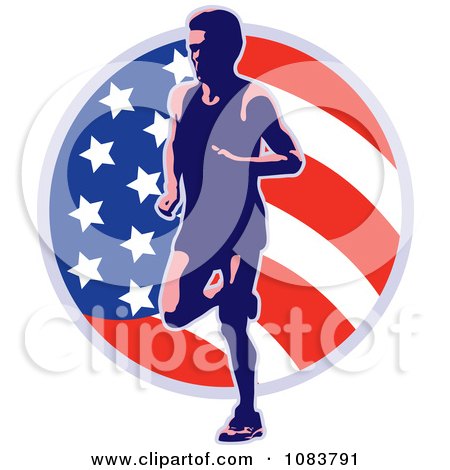 Clipart Runner And American Flag Circle - Royalty Free Vector Illustration by patrimonio