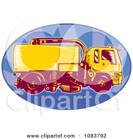 Clipart Orange Street Cleaner Machine And Blue Ray Oval - Royalty Free Vector Illustration by patrimonio