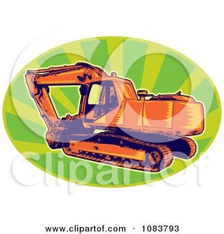 Clipart Orange Digger Machine And Green Rays - Royalty Free Vector Illustration by patrimonio