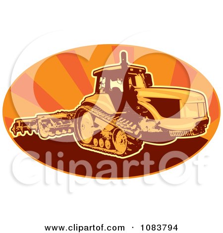 Clipart Tiller Tractor And Orange Rays - Royalty Free Vector Illustration by patrimonio