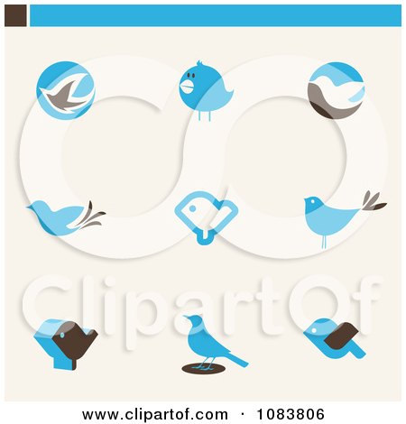Clipart Blue Bird Icon Logos - Royalty Free Vector Illustration by elena