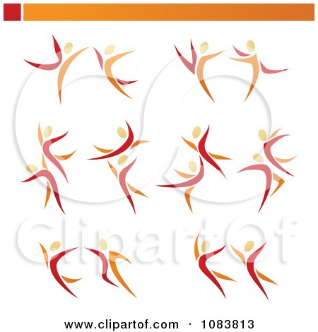 Clipart Red And Orange Dancing Couples - Royalty Free Vector Illustration by elena