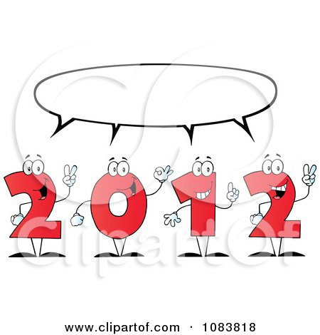 Clipart Red 2012 New Year Characters Under A Word Balloon - Royalty Free Vector Illustration by Hit Toon