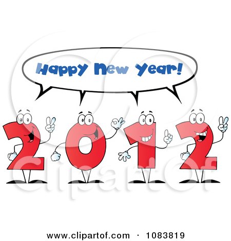 Clipart Red 2012 Characters Shouting Happy New Year - Royalty Free Vector Illustration by Hit Toon