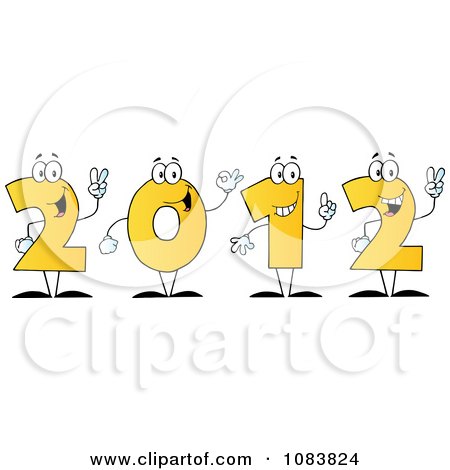 Clipart Yellow 2012 New Year Characters Holding Up Their Number In Fingers - Royalty Free Vector Illustration by Hit Toon