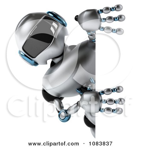 Clipart 3d Chrome Robot Holding A Sign - Royalty Free CGI Illustration by Julos