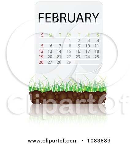 Clipart FEBRUARY Calendar With Soil And Grass - Royalty Free Vector Illustration by Andrei Marincas