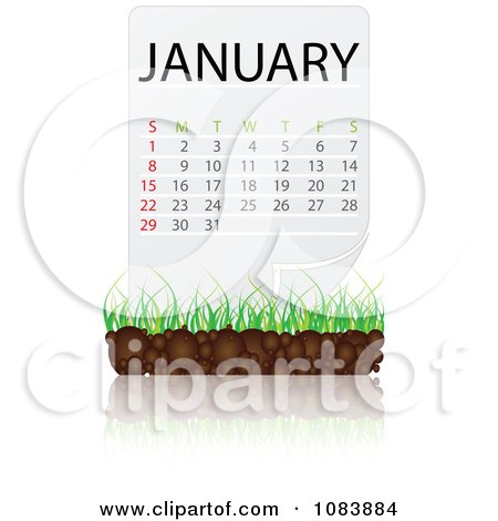 Clipart JANUARY Calendar With Soil And Grass - Royalty Free Vector Illustration by Andrei Marincas