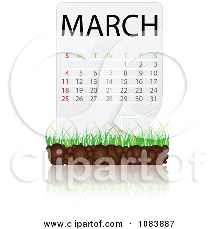 Clipart MARCH Calendar With Soil And Grass - Royalty Free Vector Illustration by Andrei Marincas