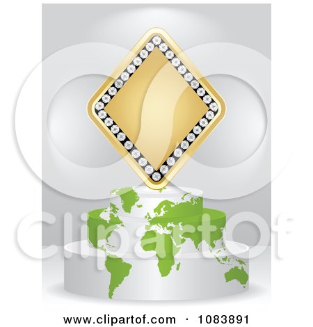 Clipart 3d Gold Poker Diamond On A Map Podium - Royalty Free Vector Illustration by Andrei Marincas