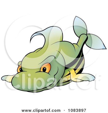 Clipart Green Fish With Black Stripes - Royalty Free Vector Illustration by dero