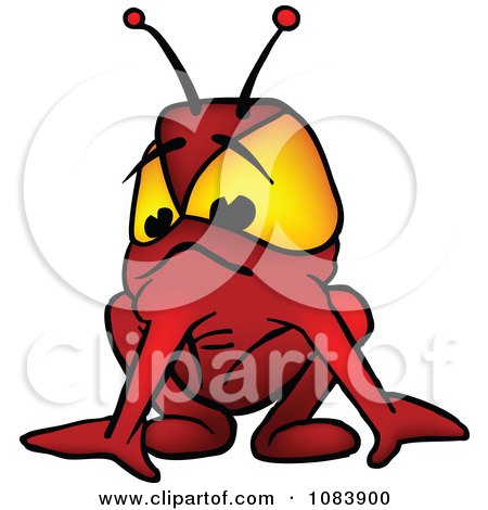 Clipart Red Alien Crouching - Royalty Free Vector Illustration by dero