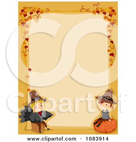 Clipart Thanksgiving Border With Kids And Autumn Leaves - Royalty Free Vector Illustration by BNP Design Studio
