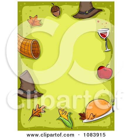 Clipart Green Thanksgiving Background Bordered With Icons - Royalty Free Vector Illustration by BNP Design Studio