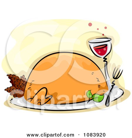 Clipart Roasted Thanksgiving Turkey With Wine - Royalty Free Vector Illustration by BNP Design Studio