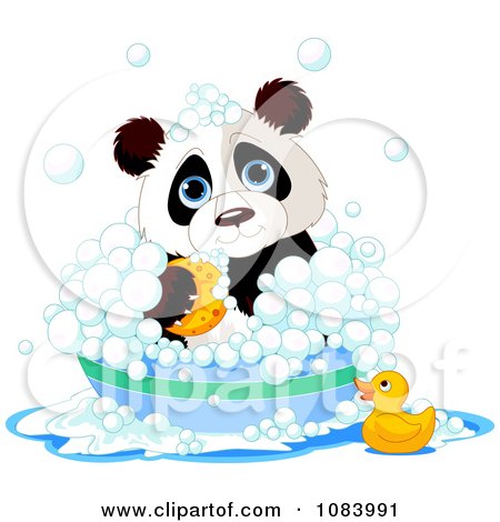 Clipart Cute Panda Bathing In A Tub - Royalty Free Vector Illustration by Pushkin