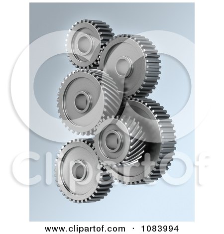 Clipart 3d Machinery Gear Cog Wheels Over Gray - Royalty Free CGI Illustration by stockillustrations