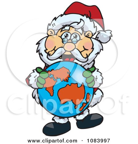 Clipart Santa Holding A Globe - Royalty Free Vector Illustration by Dennis Holmes Designs