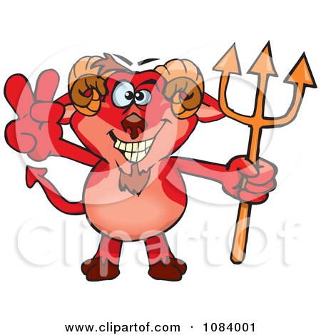 Clipart Devil Faun Holding A Trident And Gesturing Peace - Royalty Free Vector Illustration by Dennis Holmes Designs
